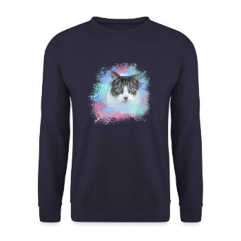 Chat, Vert, Aquarelle, Art, Peinture, Graffiti, Coloré - Sweat-shirt Unisexe - marine - Devant - Alina (178cm) & Michal (187cm)