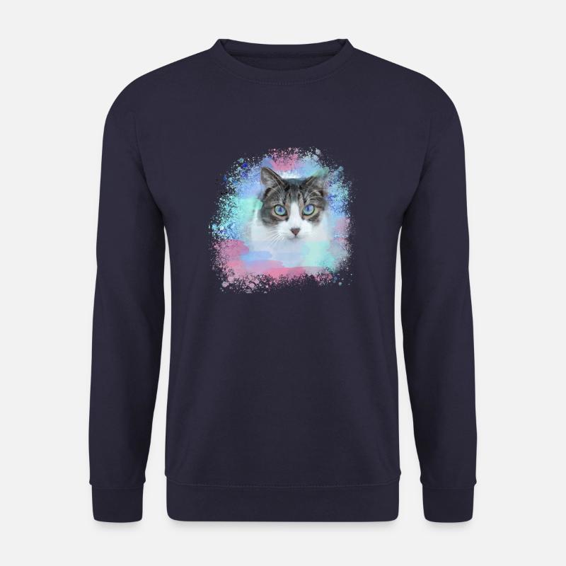 katze, grün,aquarell, kunst,malerei,graffiti,bunt - Unisex Pullover - Navy