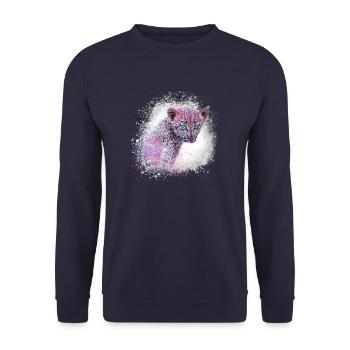 leopard, cat, wildcat, graffiti, painting, green - Unisex Sweatshirt - navy - Front - Alina (178cm) & Michal (187cm)