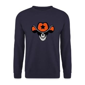 Kopf des Todes Hut Cowboy Star Kran - Unisex Pullover - Navy - Vorne - Alina (178cm) & Michal (187cm)