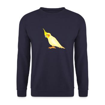 Realistic yellow cockatiel with red cheeks - Unisex Sweatshirt - navy - Front - Alina (178cm) & Michal (187cm)