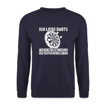 Ich Liebe Darts Aber Meine Frau Ist Der Treffer - Unisex Pullover - Navy - Vorne - Alina (178cm) & Michal (187cm)