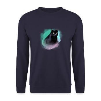 katze,siamkatze,schwarze katze,aquarell ,bunt - Unisex Pullover - Navy - Vorne - Alina (178cm) & Michal (187cm)