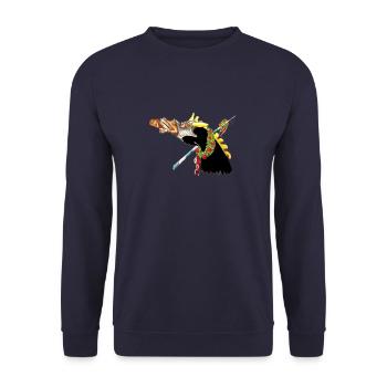 SAUFENDEr Gaul SCHWARZ GELB - Unisex Pullover - Navy - Vorne - Alina (178cm) & Michal (187cm)