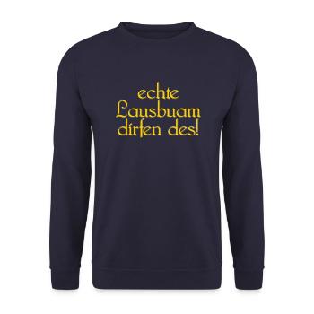 echte Lausbuben dürfen das - Lausbuam dirfen des - Unisex Pullover - Navy - Vorne - Alina (178cm) & Michal (187cm)