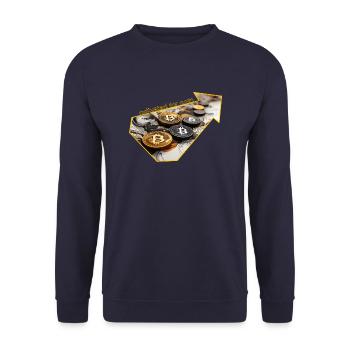 crypto geld ,adjusted for coin - Unisex Pullover - Navy - Vorne - Alina (178cm) & Michal (187cm)