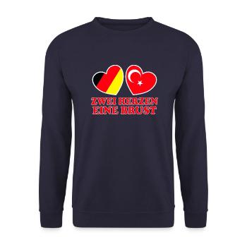 Zwei Herzen eine Brust Deutschland Türkei - Unisex Pullover - Navy - Vorne - Alina (178cm) & Michal (187cm)
