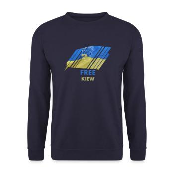 Free Kiev T-Shirt Ukraine Flag Woman Gift UA - Unisex Sweatshirt - navy - Front - Alina (178cm) & Michal (187cm)