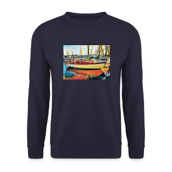 Sailboat at the pontoon - Unisex Sweatshirt - navy - Front - Alina (178cm) & Michal (187cm)