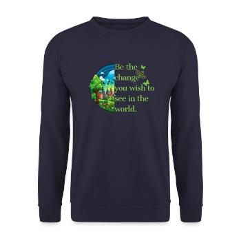 Climate Awareness. Be the change. - Unisex Sweatshirt - navy - Front - Alina (178cm) & Michal (187cm)