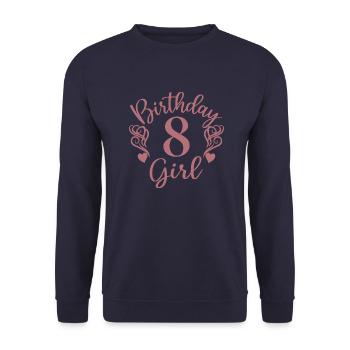 8th Birthday Girl, 8 Years Old Gift For Kids - Unisex Sweatshirt - navy - Front - Alina (178cm) & Michal (187cm)