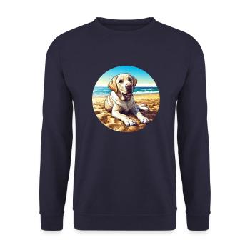 Labrador-Hund am Strand Karikatur - Unisex Pullover - Navy - Vorne - Alina (178cm) & Michal (187cm)