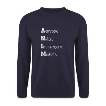 ANIM-blanc - Sweat-shirt Unisexe - marine - Devant - Alina (178cm) & Michal (187cm)