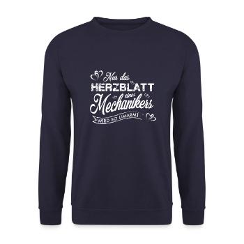 Für Mechaniker-Herzblätter. Geschenk - Unisex Pullover - Navy - Vorne - Alina (178cm) & Michal (187cm)
