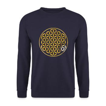 flower of life 1 - gold stamp - Unisex Sweatshirt - navy - Front - Alina (178cm) & Michal (187cm)