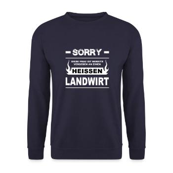 Landwirt - Sorry vergeben - Unisex Pullover - Navy - Vorne - Alina (178cm) & Michal (187cm)