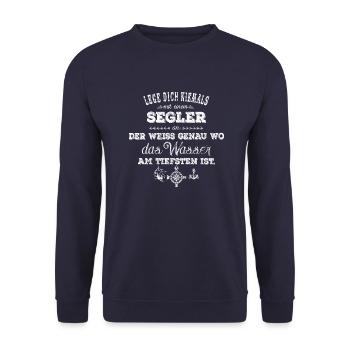 Lege dich nie mit einem Segler an - weiß - Unisex Pullover - Navy - Vorne - Alina (178cm) & Michal (187cm)