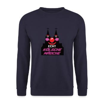 Kölner Karneval Alaaf Echt koelsche Maedche - Unisex Pullover - Navy - Vorne - Alina (178cm) & Michal (187cm)