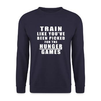 Entraînez-vous à vous lécher dans le cadeau de Hunger Games - Sweat-shirt Unisexe - marine - Devant - Alina (178cm) & Michal (187cm)