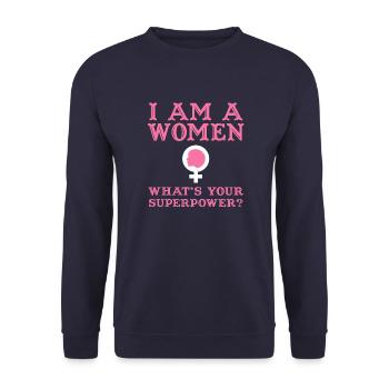 Internationaler Frauentag - 8. März - Geschenkidee - Unisex Pullover - Navy - Vorne - Alina (178cm) & Michal (187cm)