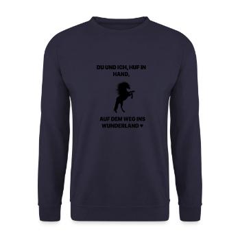 Du Ich Liebe Pferd Reiten Hobby Hufe Sprung - Unisex Pullover - Navy - Vorne - Alina (178cm) & Michal (187cm)