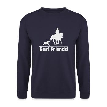 Équitation avec chien T-shirt chiens et chevaux aiment - Sweat-shirt Unisexe - marine - Devant - Alina (178cm) & Michal (187cm)