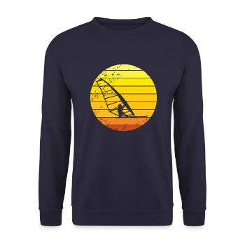Windsurfer Retro Sonnenuntergang - Unisex Pullover - Navy - Vorne - Alina (178cm) & Michal (187cm)