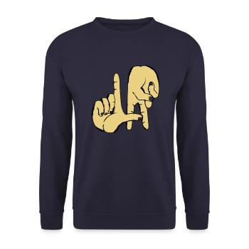 los_angeles_handzeichen_2 - Unisex Pullover - Navy - Vorne - Alina (178cm) & Michal (187cm)