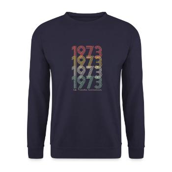 50. Geburtstag Vintage 1973 Pseudo - Unisex Pullover - Navy - Vorne - Alina (178cm) & Michal (187cm)