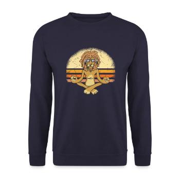 Cool lion with dreadlocks does yoga. - Unisex Sweatshirt - navy - Front - Alina (178cm) & Michal (187cm)