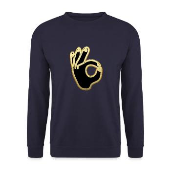 OK Zeichen Gold und schwarz cool Okay Hand Salute - Unisex Pullover - Navy - Vorne - Alina (178cm) & Michal (187cm)