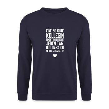Die Geschenkidee für die Kollegin zum Abschied - Unisex Pullover - Navy - Vorne - Alina (178cm) & Michal (187cm)