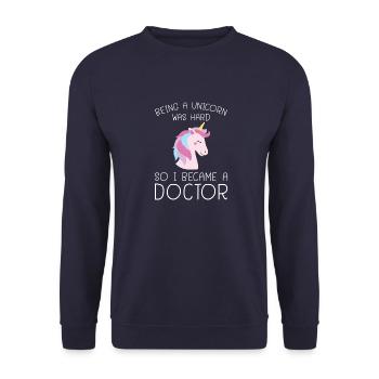 Unicorn Phd Doctorate Uni Saying Gift - Unisex Sweatshirt - navy - Front - Alina (178cm) & Michal (187cm)