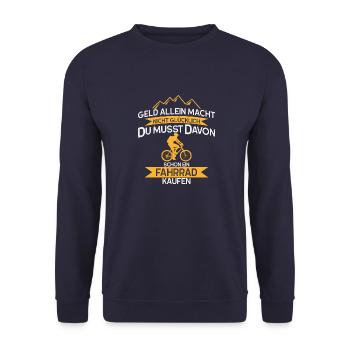 Geld allein macht nicht glücklich du musst davon - Unisex Pullover - Navy - Vorne - Alina (178cm) & Michal (187cm)