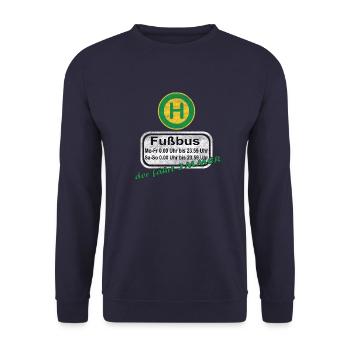 Fußbus- Der fährt immer - Spruch - Unisex Pullover - Navy - Vorne - Alina (178cm) & Michal (187cm)