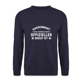 Kassenwart superheld Beruf Geschenk Finanzen - Unisex Pullover - Navy - Vorne - Alina (178cm) & Michal (187cm)