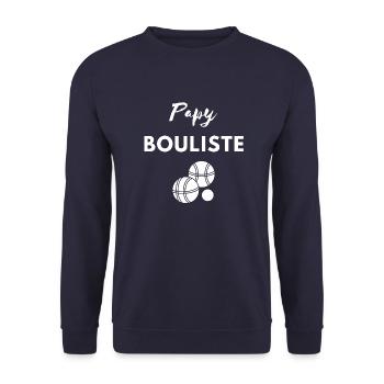Papy bouliste.Idée cadeau pour papy fan pétanque - Sweat-shirt Unisexe - marine - Devant - Alina (178cm) & Michal (187cm)