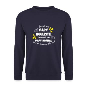 Papy bouliste.Idée cadeau pour papy fan pétanque - Sweat-shirt Unisexe - marine - Devant - Alina (178cm) & Michal (187cm)