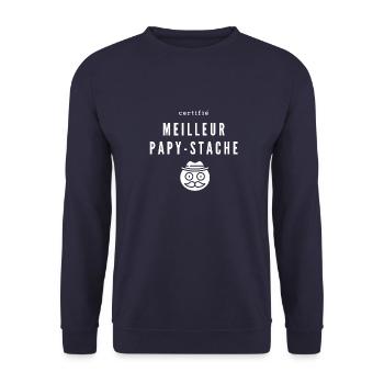 Certifié meilleur papy stache. Pour papy moustache - Sweat-shirt Unisexe - marine - Devant - Alina (178cm) & Michal (187cm)