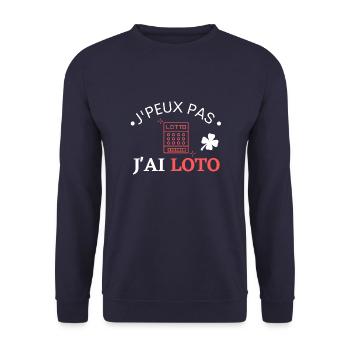 j'peux pas j'ai Loto cadeau loterie - Sweat-shirt Unisexe - marine - Devant - Alina (178cm) & Michal (187cm)
