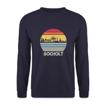 Bocholt Retro Design / Skyline Bocholt Retro - Unisex Pullover - Navy - Vorne - Alina (178cm) & Michal (187cm)