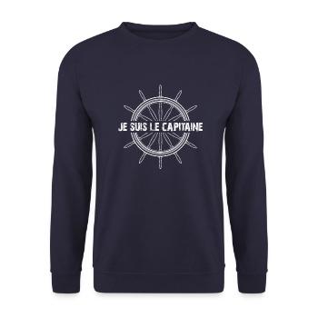 Ich bin der Kapitän - Unisex Pullover - Navy - Vorne - Alina (178cm) & Michal (187cm)