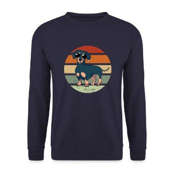 Cute Dogs Vintage Dachshund Gassi Motif Dachshund - Unisex Sweatshirt - navy - Front - Alina (178cm) & Michal (187cm)