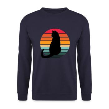 Katze Sunset - Unisex Pullover - Navy - Vorne - Alina (178cm) & Michal (187cm)