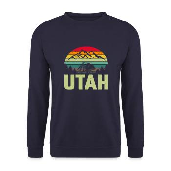 Utah Retro Vintage Mountains - Unisex Pullover - Navy - Vorne - Alina (178cm) & Michal (187cm)