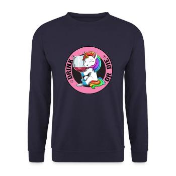 Drink Or Die Einhorn - Saufen Bier Trinken - - Unisex Pullover - Navy - Vorne - Alina (178cm) & Michal (187cm)