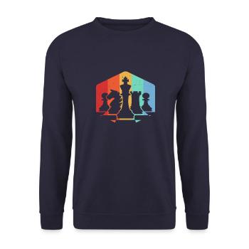 Retro Vintage Cool Chess Lover Schach - Unisex Sweatshirt - navy - Front - Alina (178cm) & Michal (187cm)