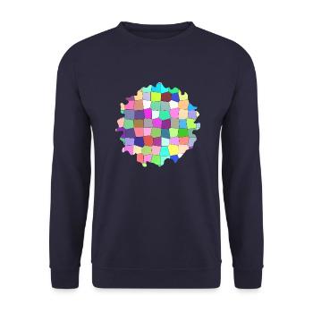 Buntes geometrisches Muster - Unisex Pullover - Navy - Vorne - Alina (178cm) & Michal (187cm)