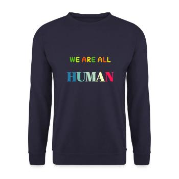 We are All human, wir sind alles Menschen - Unisex Pullover - Navy - Vorne - Alina (178cm) & Michal (187cm)