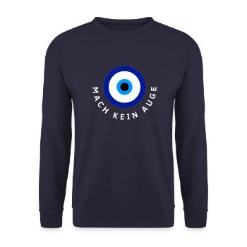 "MACH KEIN AUGE" - Unisex Pullover - Navy - Vorne - Alina (178cm) & Michal (187cm)